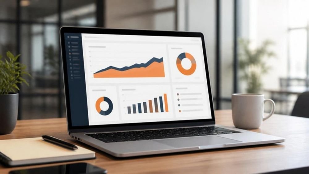 A laptop showing campaign performance charts
